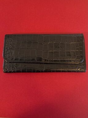 Abas Black Croc-Embossed Long Wallet